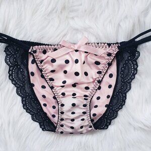 Sexy silky pink polka dot bikini panty
